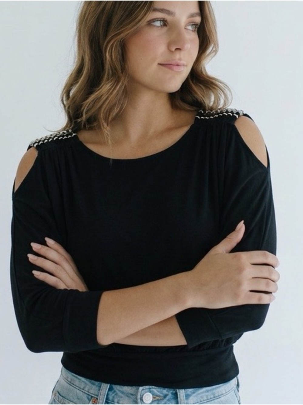White House Black Market Black Open Shoulder with Silver Accents Size XXS🖤